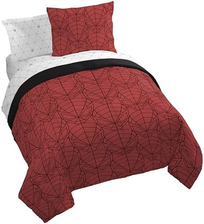 Marvel Spiderman Queen Comforter Set 7 Piece Bedding for Boys, Red
