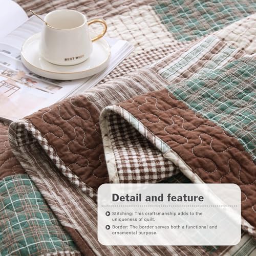 Y-PLWOMEN 100% Cotton Quilts Queen Size Farmhouse Striped 3-Pieces Bedding