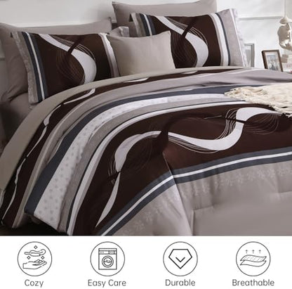 Anibedding Striped Comforter Set Queen Size,8 Pieces Bed in a Bag