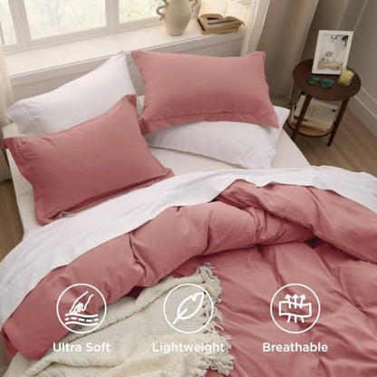 Bedsure Prewashed Duvet Cover King, Cotton-Like Soft Bedding Set, Pink Clay