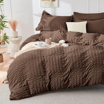 HYMOKEGE Dark Brown California King Comforter Set Seersucker 7 Pieces, All Season Luxury Bed in a Bag for Bedroom, Bedding Set with Comforter, Sheets, Pillowcases & Shams