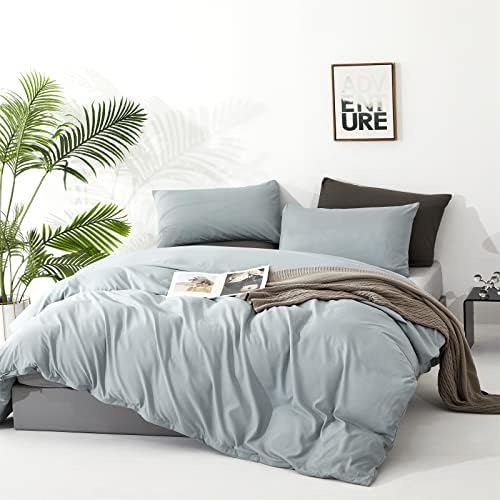 Wellboo Light Blue Comforter Sets Queen Size Solid Dusty Blue Bedding Soft