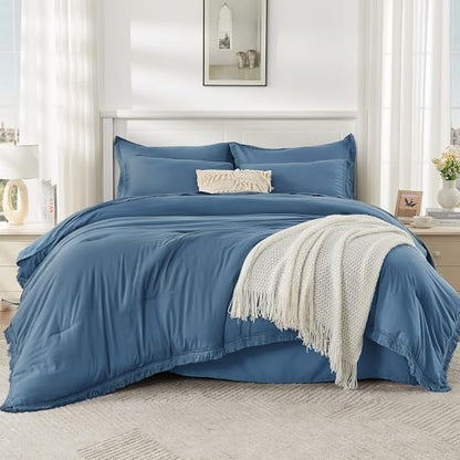 Andency King Comforter Set, 7 Pieces Sea Blue Bedding