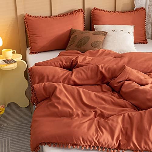 YIRDDEO King Size Comforter Set, Terracotta Pom Fringe Bedding Set 3 Pieces