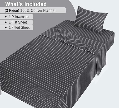 Ruvanti Flannel Sheets Twin XL Size - 100% Cotton Double Brushed Twin XL Sheet Sets, Deep Pockets 16 Inches, All Seasons Breathable & Extra Soft Bed Sheets, Warm & Cozy, 4 Piece, Pinn Stripe.