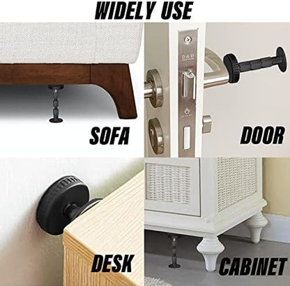 Adjustable Threaded Headboard Stoppers/Bumper Against Wall, 4 Pack Behind Bed Frame Protector Antishake Tool, Bed Shake Support Stabilizer Device for Anti-Knocking,Banging, Metal (Black 27-114mm)