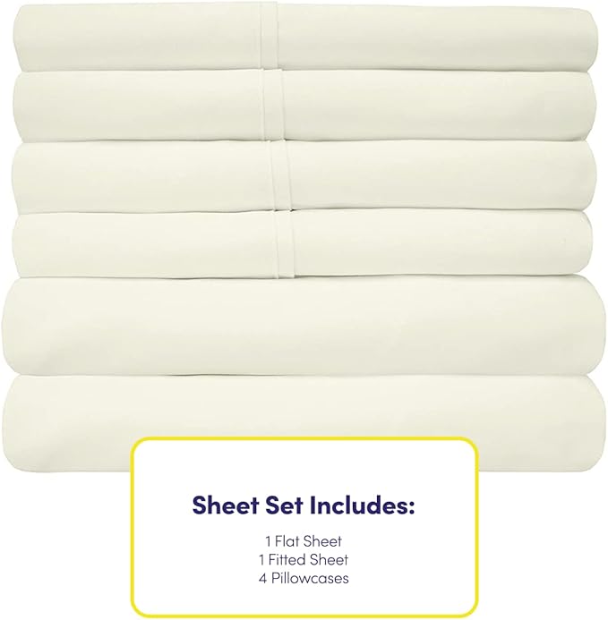 Queen Sheets Ivory - 6 Piece 1500 Supreme Deluxe Collection Deep Pocket Ultra Soft Queen Sheet Set Bedding - 2 Extra Pillow Cases, Great Value, Queen, Ivory