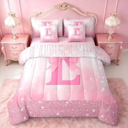 Feelyou Kids Pink Bowknot Comforter Set with Sheets Twin Size