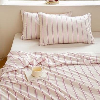 NSNLGSGC Pink Retro Striped Duvet Cover Set, Twin