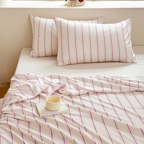 NSNLGSGC Pink Retro Striped Duvet Cover Set, King