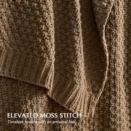 EVERGRACEHOME Chunky Chenille Knit Throw Blanket, 50 x 60, Camel Brown