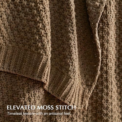 EVERGRACEHOME Chunky Chenille Knit Throw Blanket, 50 x 60, Camel Brown