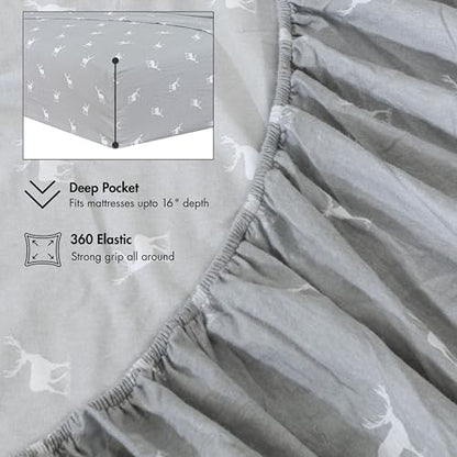 RUVANTI Flannel Sheets Set Queen Size, Celestial Stag