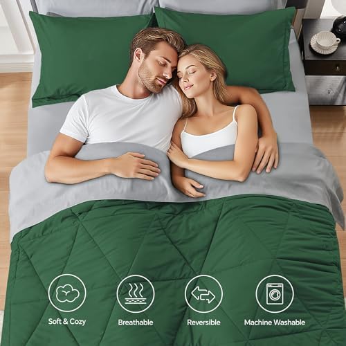 BEDELITE Full Comforter Set 7 Pieces, Reversible Dark Green Bed in A Bag