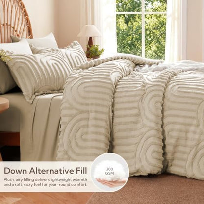 MR&HM Queen Comforter Set Boho 7pcs, Linen Weatern Arch Tufted Bedding Set