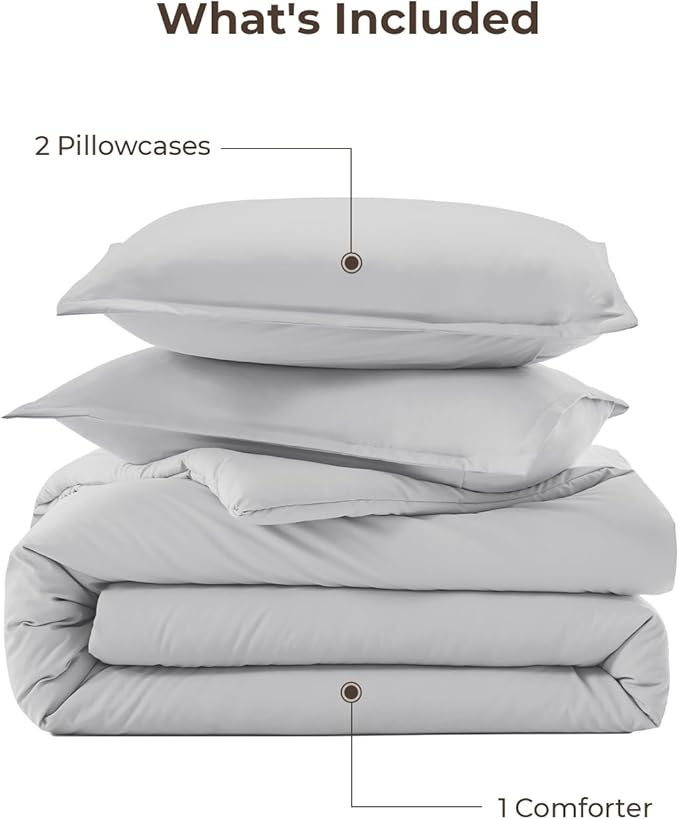 Litanika Light Grey Twin/Twin XL Comforter Set, 2 Pieces Lightweight Solid Bedding Comforter Set, All Season Fluffy Bed Set (66x90In Comforter & 1 Pillowcase)