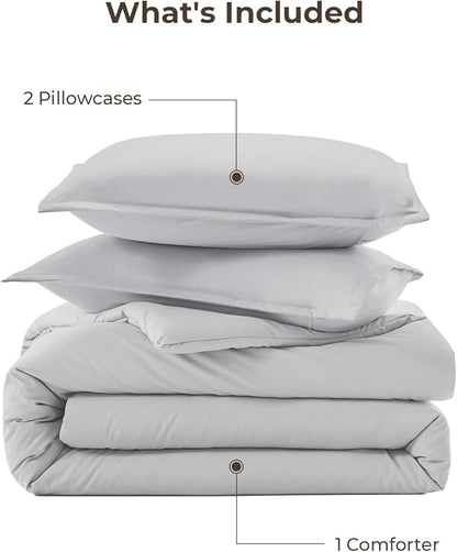 Litanika Light Grey Comforter California King Size, 3 Pieces Cal King Lightweight Solid Bedding Comforter Set, All Season Fluffy Bed Set (104x96In Comforter & 2 Pillowcases)