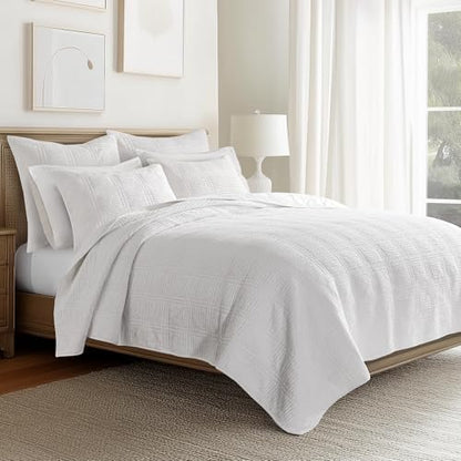 Levtex Home Cloud Waffle Twin XL/Twin Quilt Set (68x86in) with 1 Pillow Sham (26x20in) - Box Quilted Waffle Texture - Bright White - Cotton Twin Size Quilt Bedding Set - Lightweight Soft Pre-Washed