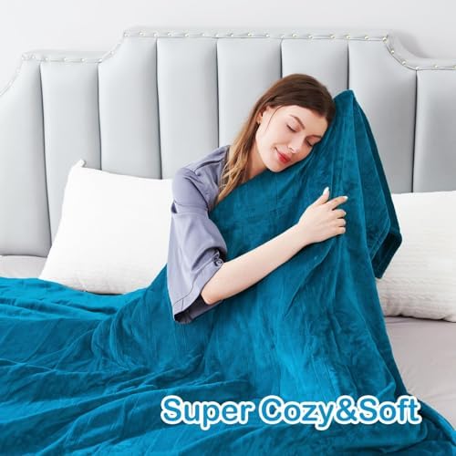 Eydna Electric Heated Blanket Queen Size 84"x90", Soft Plush Microplush for Bed, Dual Controllers & Heating Zones, 10Hs Auto Off & 5 Heating Levels, Machine Washable, Gifts for Womens-Blue Green