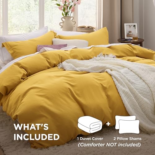 Bedsure Prewashed Duvet Cover Full, Mustard Yellow