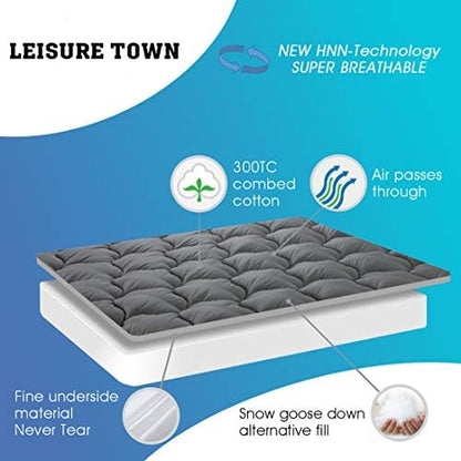 LEISURE TOWN Cotton King Mattress Pad Fitted Quilted Mattress Cover,Grey