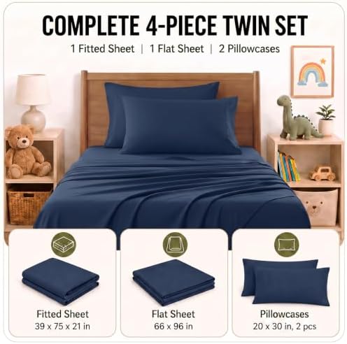 CozyLux Twin Sheet Set 4-Piece, 21-Inch Deep Pocket, Soft Brushed Feel