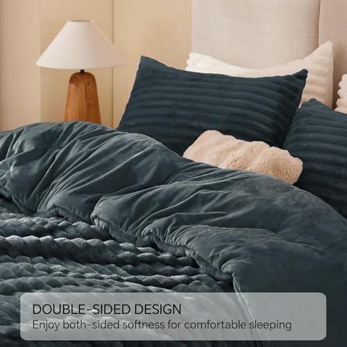 BEDELITE Fleece Full Comforter Set, Fluffy Bed Set, Dark Grey