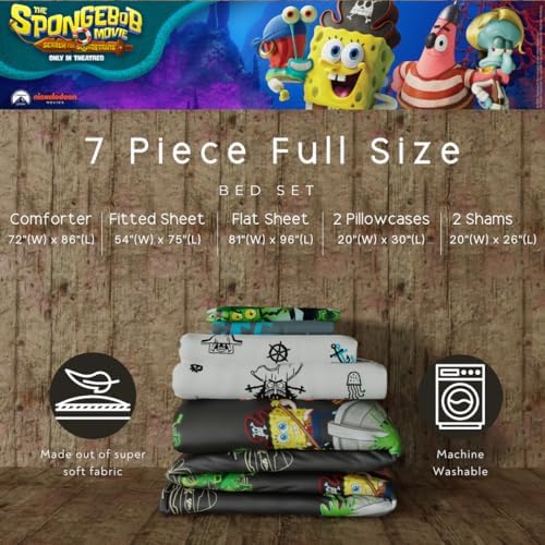 Spongebob Squarepants Movie Kids Full Size Bedding Set with Roblox UGC Reward Included – 7-Piece Super Soft Cozy Reversible Comforter & Sheet Set (Officially Licensed Product) by Franco