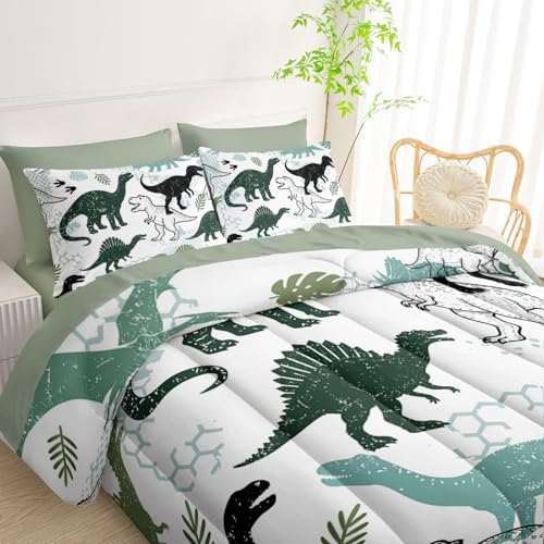 QOOMO Dinosaur 7 Pieces Comforter Set Full,Dinosaurs Bedding Set for Kids