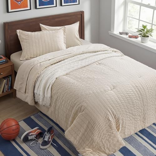 Zzlpp Twin Comforter Set 5 Piece, Beige Bed in a Bag Twin Size Bedding Sets