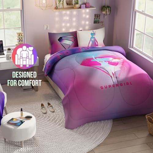 Supergirl Movie Bedding Set, Full Size, 5-Piece Super Soft Cozy Reversible Comforter & Sheet Set (Officially Licensed Product) by Franco