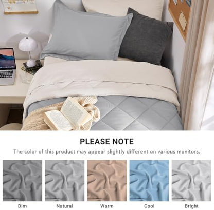 MUXHOMO 5 Pieces Twin XL Comforter Set, Reversible Bed in a Bag Twin XL Size, All Season Bedding Set with Comforter, Flat Sheet, Fitted Sheet, Pillowcases & Shams, Light Grey & Beige