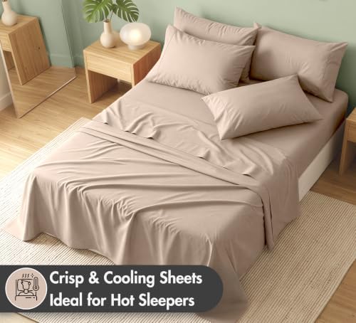 RUVANTI 100% Cotton Split King Sheets, Percale Sheets Set, Sand Stone