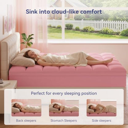 ELEMUSE King Pink Mattress Topper, Thick Pillow Top Mattress Pad