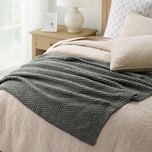 EVERGRACEHOME Chunky Chenille Knit Throw Blanket, 60 x 80, Charcoal Gray