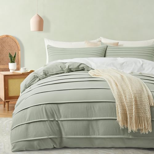 Oli Anderson 3PCS Pleated Duvet Cover Set, Mist Sage, King