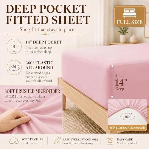 CozyLux Full Size Comforter Sets Pink- 7 Pieces Bed in a Bag