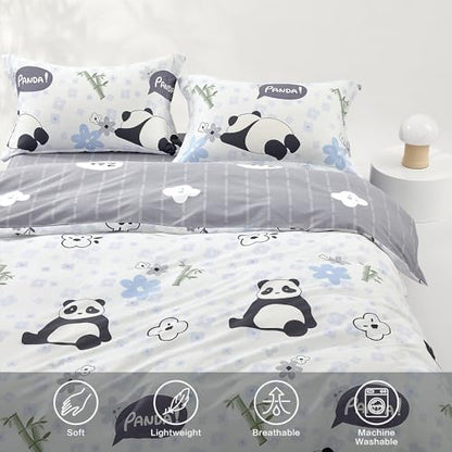 SAPHREAS Home Cute Duvet Cover 100% Cotton Cartoon Twin Comforter Cover Set 2pcs with Zipper Closure 1 Duvet Cover 1 Pillowsham Twin Size