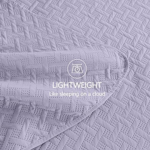 FLYMME Twin Quilt Set,Lightweight Lavender Bedspreads,Basket Weave Pattern,Ultra Soft Microfiber Bedspread Bed Coverlet 2 Pieces for All-Seasons (1 Quilt,1 Shams)