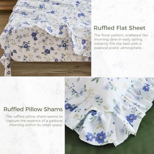 WONGS BEDDING 8PC King Comforter Set, Ruffle Comforter with Floral Sheets
