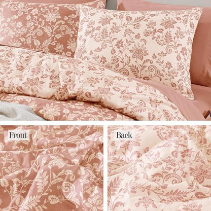 BLOOMHAVEN Full Size Comforter Sets-7 Pieces Pink Floral Bed in a Bag