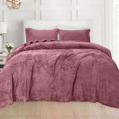 Elegant Comfort Luxuriously Soft 4-Piece Velvet Plush Flannel Sheet Set - Premium Quality - Cozy Warm, Anti-Static, Non Pilling Fuzzy Velvet Flannel Fleece Deep Pocket Sheet Set - Twin XL, Rose