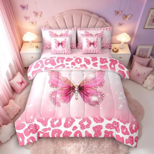 Feelyou Cute Butterfly Comforter Set with Sheets 7 Piece Twin Size