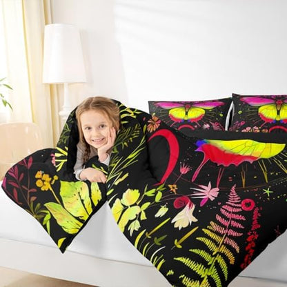 Sun and Moon Comforter Set Twin Rainbow Moth Bedding Sets Hippie Psychedelic Floral Botanical Comforter for Girls Teen Women,Trippy Galaxy Stars Planet Quilt Duvet Colorful 1 Pillow Case