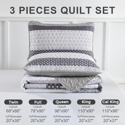 WONGS BEDDING Twin Quilt Bedding Set 2 Piece Grey Bedspread Set, 68"x 86"