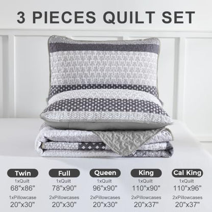 WONGS BEDDING Twin Quilt Bedding Set 2 Piece Grey Bedspread Set, 68"x 86"