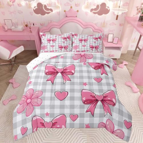 jejeloiu Bowknot Comforter Set Twin Size Bedding Set for Kids Boys Girls
