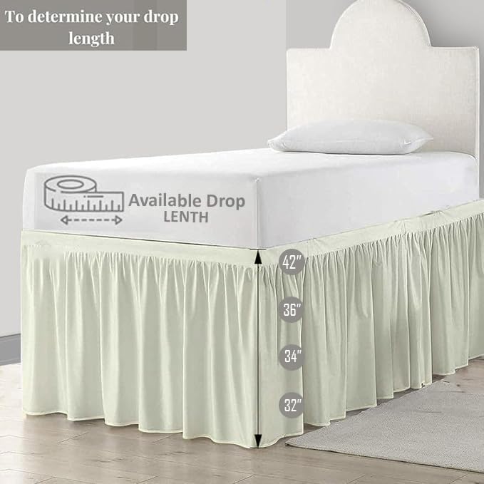 eBeddy Linens Split Corner Dust Ruffle Dorm Bed Skirt Twin XL – 34 Inch Drop, 100% Microfiber, Extra Long Bed Skirt for College Dorm, Platform Style, Ivory Solid, Hidden Storage Solution, Easy Fit