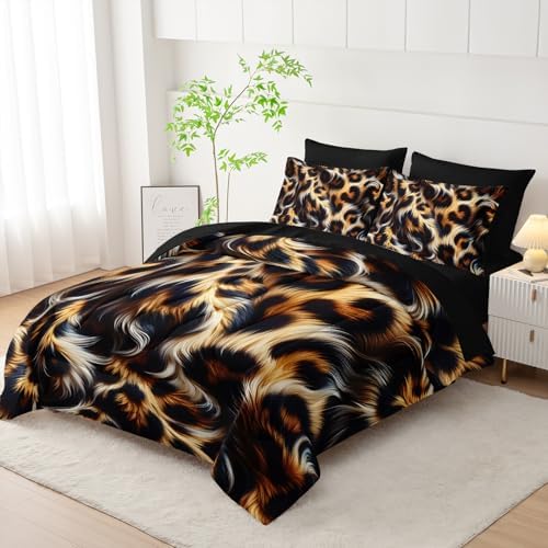 7 Piece Leopard/Cheetah Zebra Print Twin Size Comforter and Sheets Set，Leopard Print Bedding Set Twin，(1 Comforter, 1 Flat Sheet, 1 Fitted Sheet, 2 Pillowcase and 2 Pillow Sham)