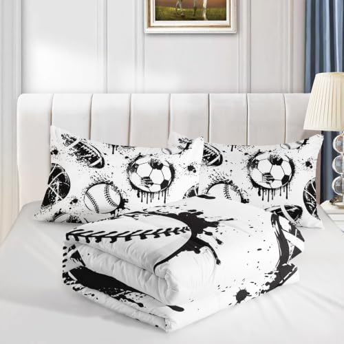 Axolotl Ball Sports Comforter Set King,Football Soccer Bedding for Boys,Football Baseball Game Comforter,Baseball Sport Bedding,Hip Hop Graffiti Artwork Bed Set for Kids Men,1 Quilt 2 Pillowcases